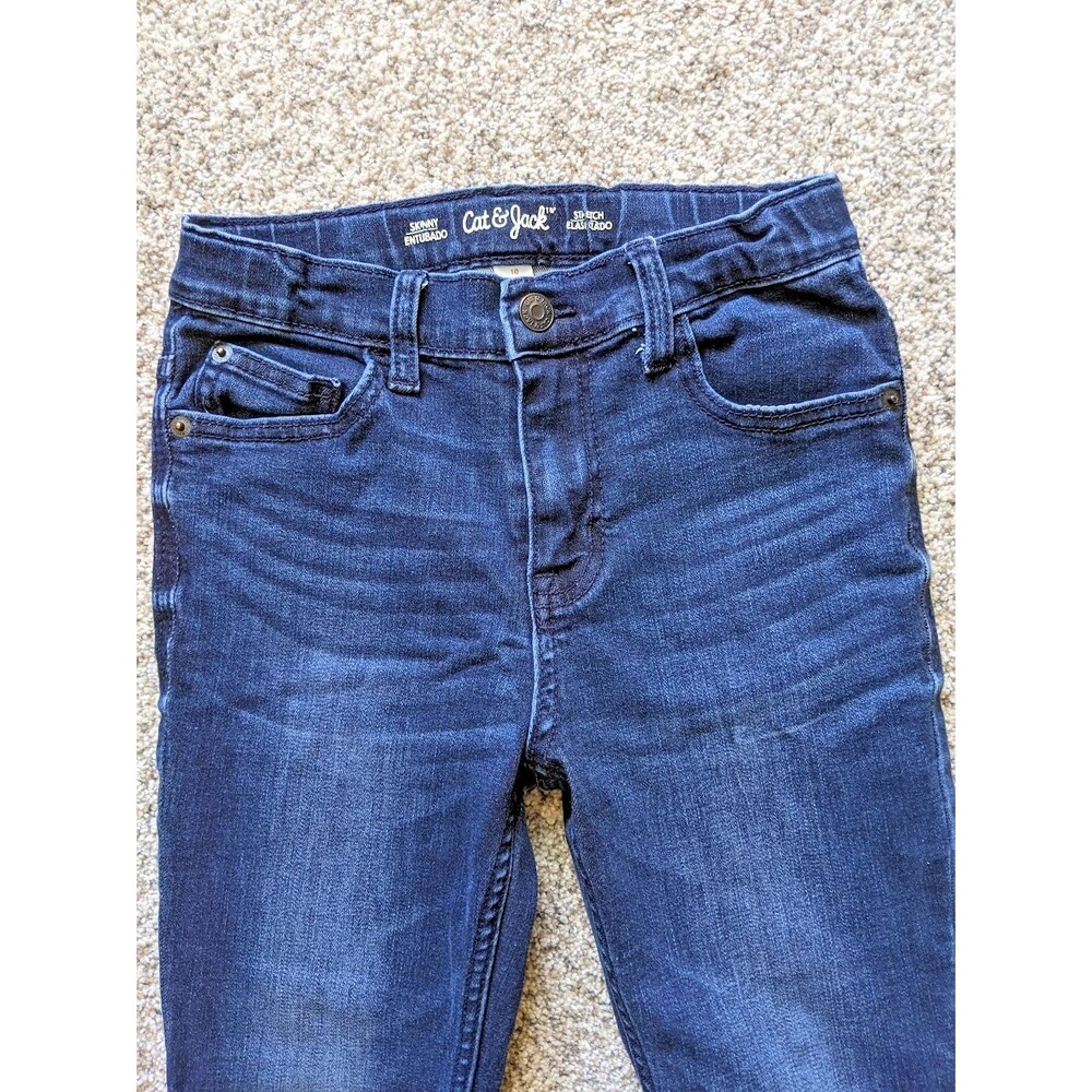 Cat & Jack Jeans Size 10 Boys Skinny Stretch Adjustable Waist Dark Wash Blue